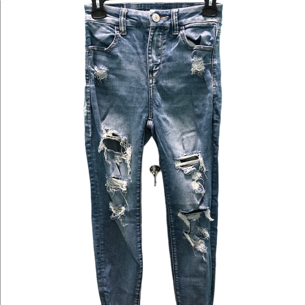 American Eagle curvy high rise Jeggings distressed jeans 0 next level stretch - Picture 5 of 13